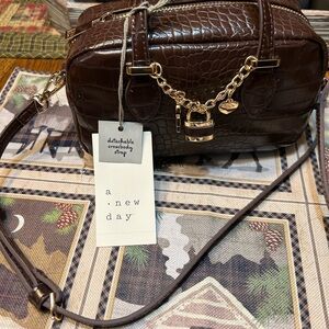 A New Day Dark Brown Croc-Embossed Crossbody Bag